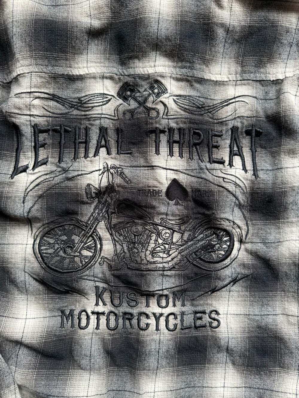 Lethal Threat Motorgear Kustom Motorcycles Plaid Flannel Shirt XL - Picture 3 of 11